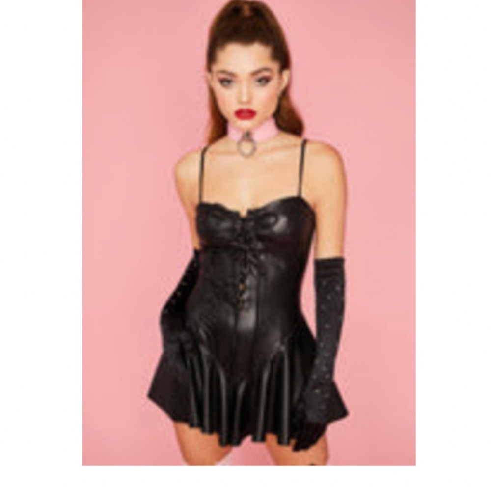 Dolls kill Black faux leather mini dress size  Large